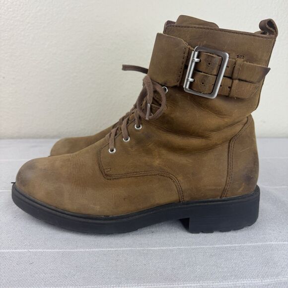 Women’s Clarks Orinoco2 Lace Snuff Leather Buckle Combat Ankle Boots Brown 10 - Picture 6 of 16